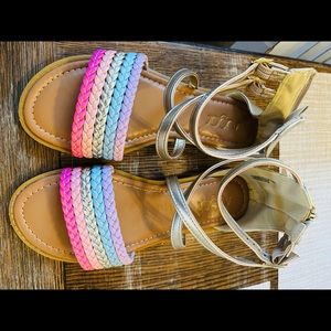 Girls multicolored/gold sandals size 3 never worn